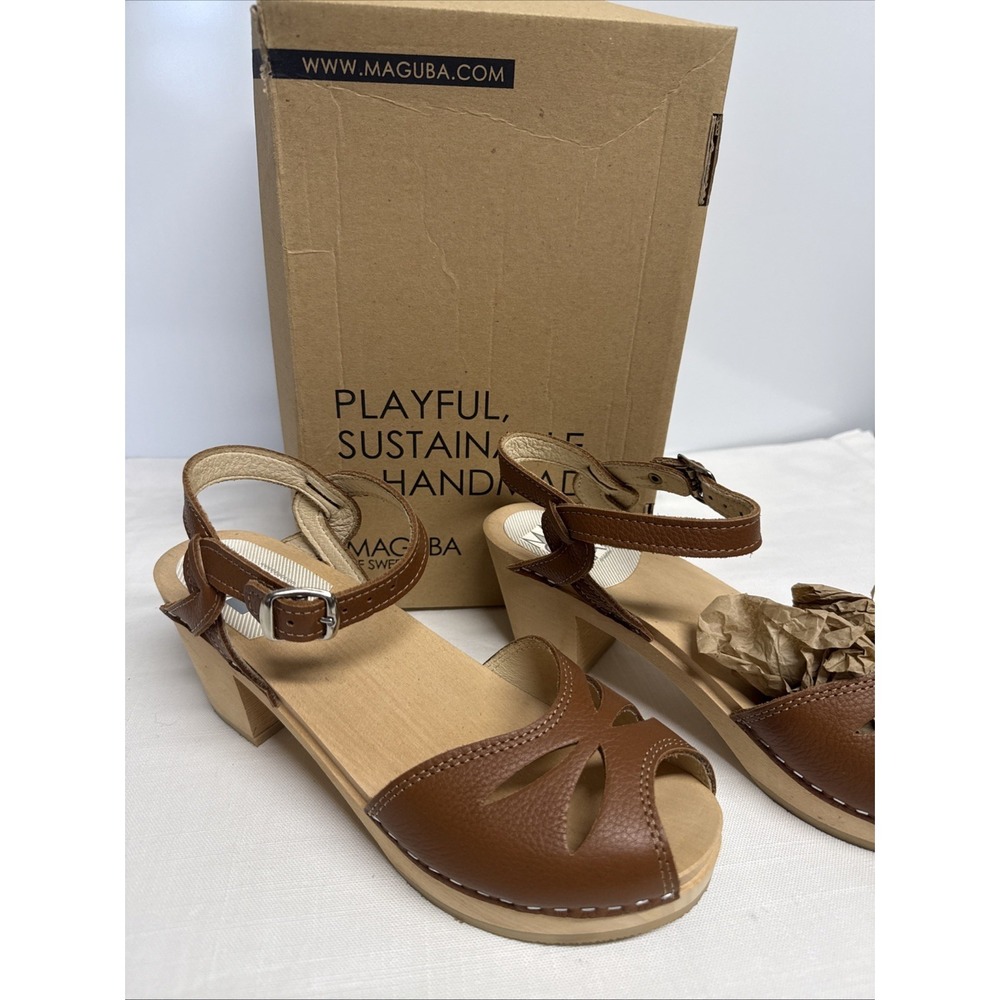 Maguba Swedish Clogs Rio Sandals Tan Natural Leather‎ Cut Out Women's US 9 EU 40